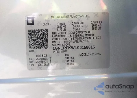 2019 Chevrolet Traverse Ls z USA, uszkodzony, nr VIN 1GNERFKW4KJ158815